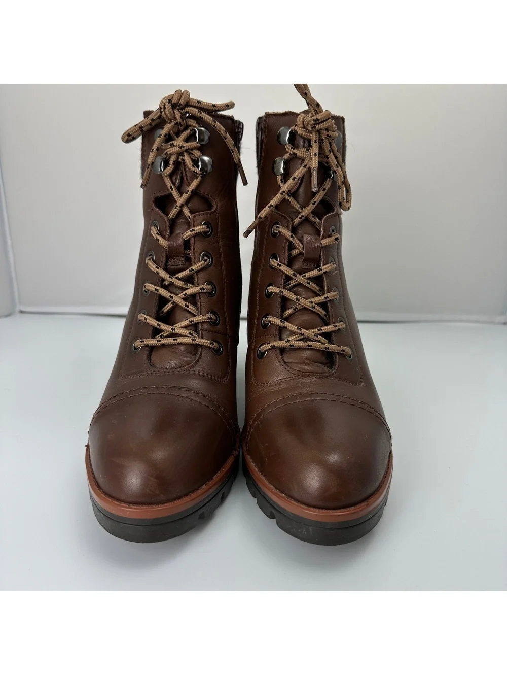 Naturalizer Varuna Waterproof Leather Lace Up Ankle Boots Brown Wool 7.5 womens